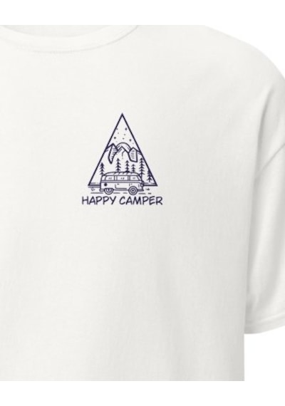 Wildstyle Mutlu Kampçı Karavan Kamp Dağ Doğa Tatil Baskılı Unisex Pamuklu Tişört Beyaz