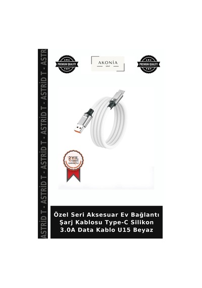 Özel Seri Aksesuar Ev Bağlantı Şarj Kablosu Type-c Silikon 3.0a Data Kablo U15 Beyaz