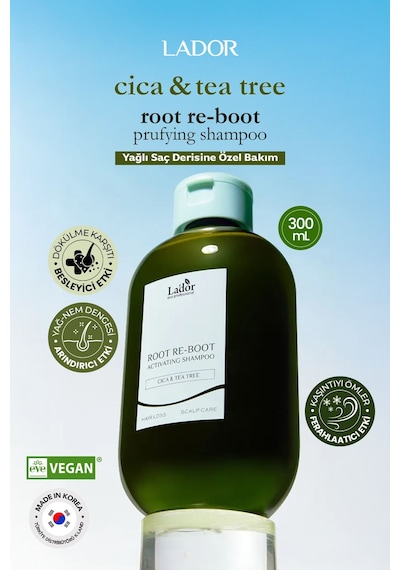 Lador Dökülme ve Yağlanma Karşıtı, Yatıştırıcı Saç Bakım Şampuanı LADOR Root Re-Boot Cica Tea Tree
