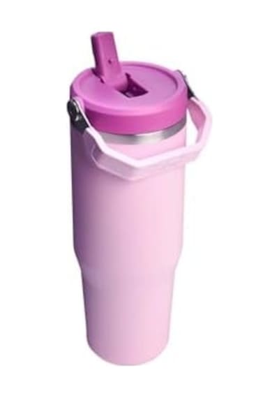 Iceflow Flip Straw Tumbler Pipetli Termos Bardak, 0.89 Litre, Kiraz Çiçeği Cherry Blossom Açık Beyaz