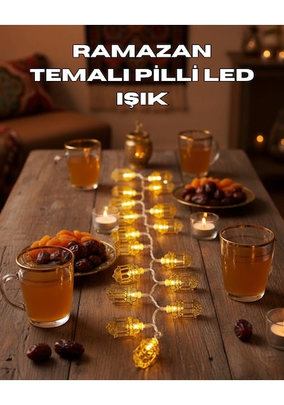 Ramazan Işıkları Pilli Altın Fener Tasarımlı Dekoratif Led Aydınlatma Çok Renkli