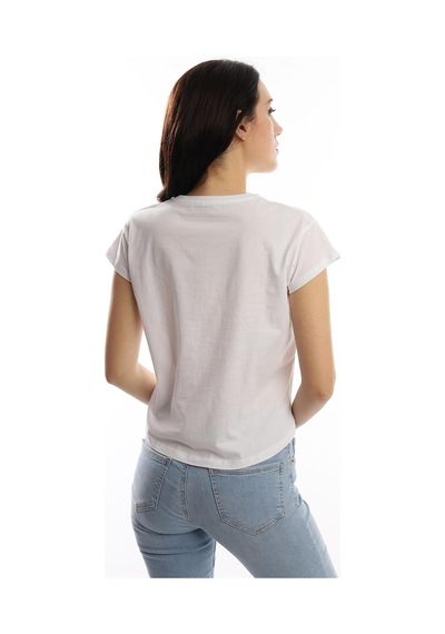 Kadın Paris Yazı Baskılı Crop Tişört Beyaz