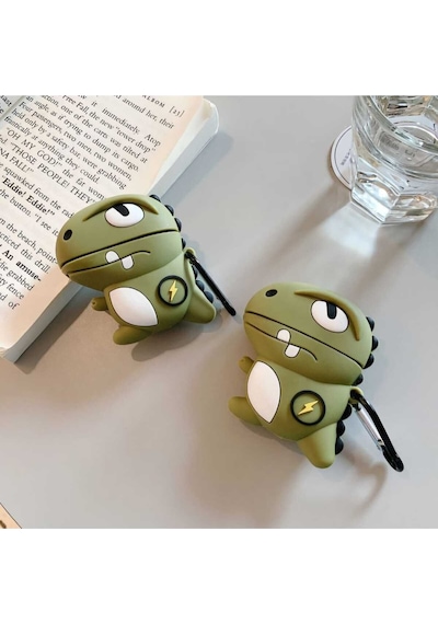 Apple Uyumlu iPhone 1/2. Nesil  Koruyucu Bluetooth Kulaklık Kılıfı Dino Figürlü Dino Airpods 1/2. Nesil
