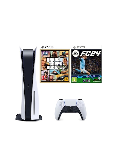 Sony Playstation 5 825 GB - Türkçe Menü + Ps5 Fifa 24 + Ps5 Gta 5 (İthalatçı Garantili)