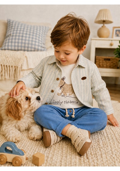 Babyhola Erkek Bebek Çocuk Takım The Bestie Köpek Baskılı 3'lü Takım 2214 Mavi