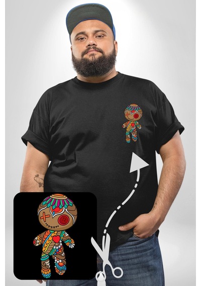 Angemiel Voofoo Bebeği Doll Doldurulmuş Bebek Siyah Büyük Beden Kadın Basic Minimal Baskılı Tişört Siyah