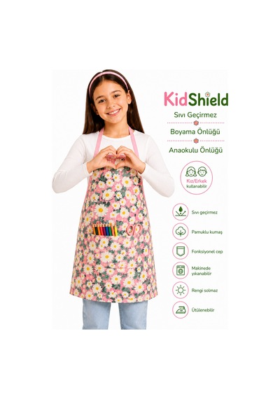Kidshield Sıvı Geçirmez Boyama Önlüğü Anaokulu Önlüğü Sıvı Geçirmez Resim Önlüğü Pembe