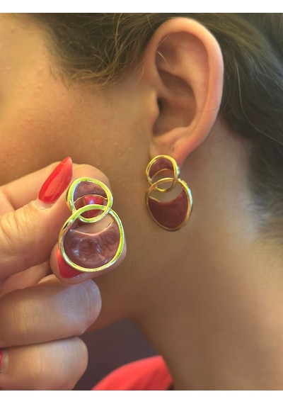 Sedefli Renkli Kadın Küpe 3 Cm Bordo