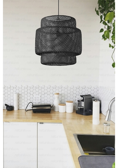 Bambu Siyah Avize 50 Cm- Bohem, İskandinav, Modern, Rattan, Sinnerlig, Aydınlatma Siyah