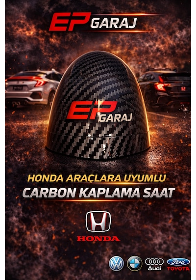 Honda Civic 1989 2025 Uyumlu Araç İçi Saat Honda Logolu Carbon Kaplama Tasarı -