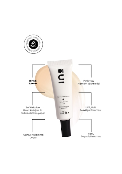 Cilt Tonu Eşitleyici Saf Kolajen Yüksek Korumalı 02 Medium Spf50+ Yüz Güneş Kremi 50 Ml