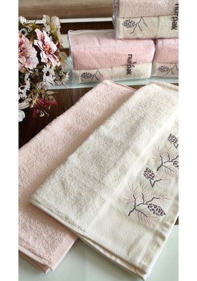 Nurpak Çeyizlik 2.li Set Lüks 50x90cm. %100 Pamuk El,yüz Havlusu Özel Hediyelik Ambalajda pudra