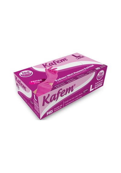 Kafem Pembe Nitril Eldiven Pudrasız L 100 Lü X 5 Paket