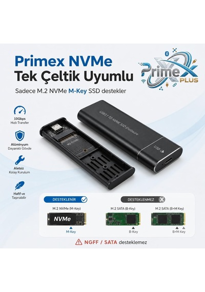 Primex Px-m220 M.2 Nvme Ssd Kutusu, Type-c Usb 3.0/3.1 10gbps Harici Ssd Kutu, Pcıe Nvme Tek Çeltik M-key Ssd Uyumlu, Alüminyum Taşınabilir Ssd Muhafaza, 8tb Destekli