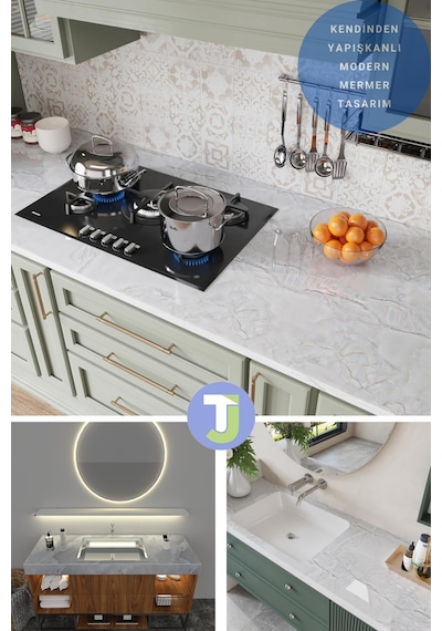 Technojet Kendinden Yapışkanlı Mermer Desen Folyo Mutfak Banyo Tezgah Duvar Masa Kaplama 60cmx100cm 001