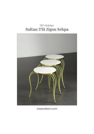Sultan 3'lü Altın Tel Zigon Sehpa Beyaz