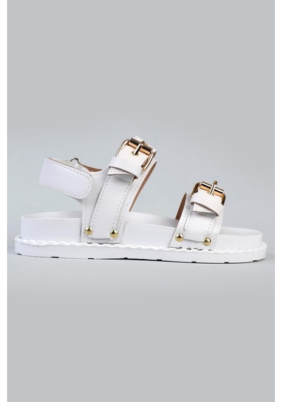 Shoetek Tarisa Kadın Sandalet Bantlı Beyaz Deri Beyaz