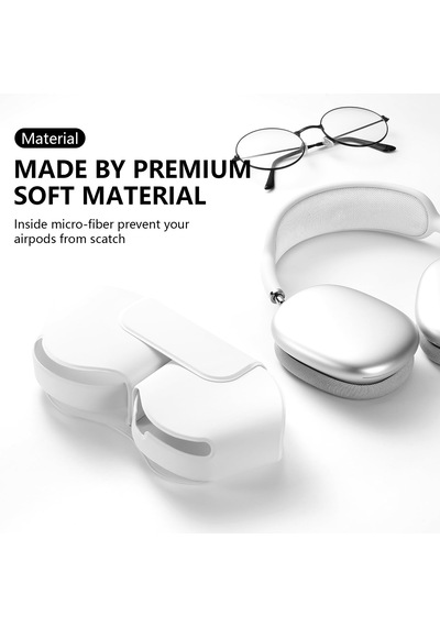 Apple Uyumlu AirPods Max İle Uyumlu Koruyucu Kılıf, Pu Deri, Mıknatıslı Kapama, Sleep Mode Destekli, Çizilmez Beyaz