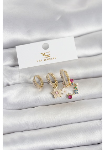 Pirinç Gold Renk Çiçek Model 3& 39lü Kadın Küpe Altın 26135748