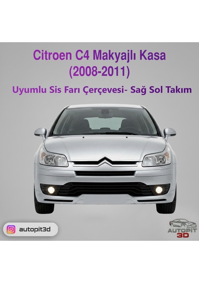 Autopit 3d Citroen C4 2008-2011 Uyumlu Makyajlı Kasa Sis Farı Çerçevesi Sağ-sol Takım
