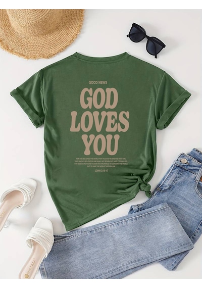 Good Loves You Baskılı Unisex Oversize Tshirt Yeşil