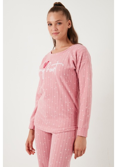 Lela Standart Fit Bisiklet Yaka Bayan Pijama Takımı 6093735 Pudra
