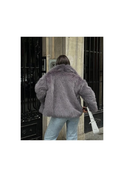 Tille Miss Dame Yumuşak Dokunuşlu Oversize Çıtçıtlı Antrasit Kürk Mont Gümüş Gümüş