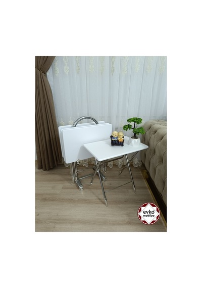 Evko Mobilya Çanta Zigon Sehpa, 4'lü Sehpa, Zigon Sehpa, Servis Sehpası, Mdf Mebran Sehpa, Katlanır Sehpa Beyaz
