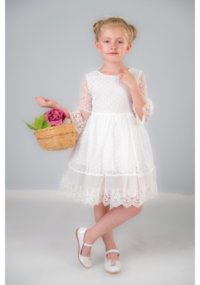 Mnk Baby & Kids Dream Luxury Dantel Kız Çocuk Elbise Mnk0327 Beyaz