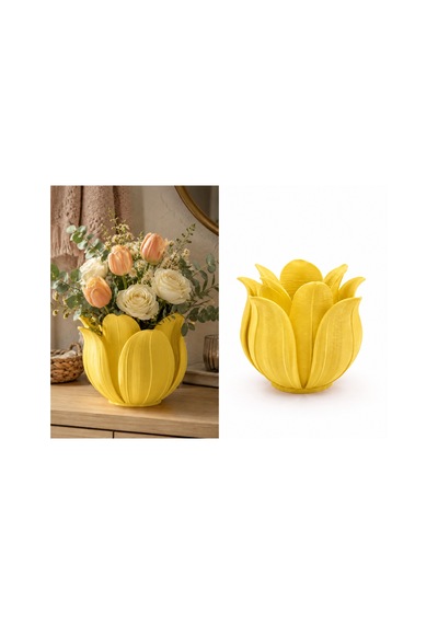 3d Baskı Lotus Yapraklı Vazo - Dekoratif Çiçeklik-sarı Diğer