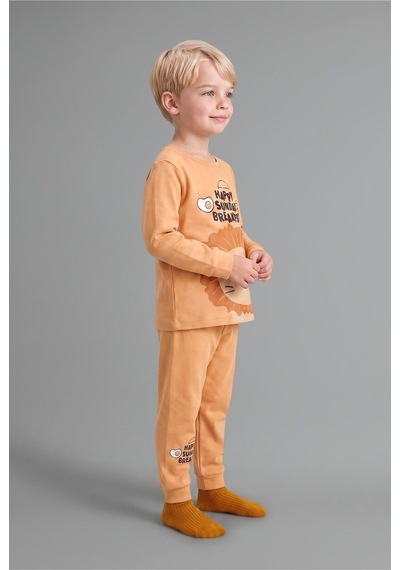 Defacto %100 Pamuk Baskılı Sweatshirt Üst Lastikli Paça Alt 2li Pijama Takımı Erkek Bebek I1437a526auog615 Turuncu-og615