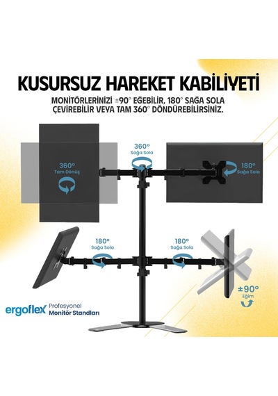 Ergoflex EF44 Steel Design 2-8 KG Quad Ekran Asansörlü 13'' - 27'' Desktop Monitör Standı