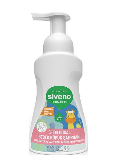 Siveno %100 Doğal Bebek Köpük Şampuanı Yenidoğan Saç ve Vücut İçin Nemlendirici Bitkisel Vegan 250 ml