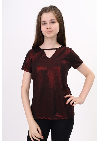 Toontoy Kids Kız Çocuk Kum Varaklı Tişört Bordo