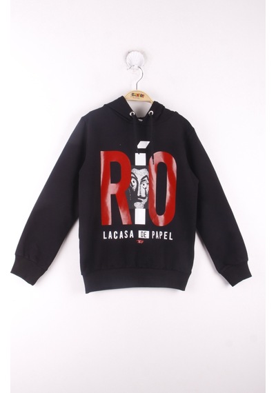 Toontoy Kids Toontoy Erkek Çocuk La Casa Baskılı Sweatshirt Siyah