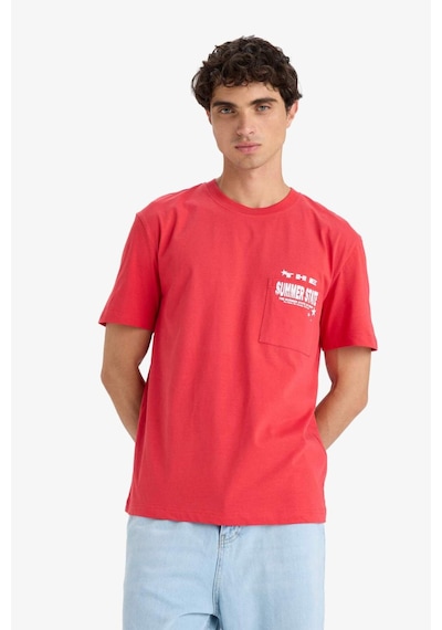 Defacto Regular Fit Bisiklet Yaka Baskılı Kısa Kollu Tişört F8540ax25hsrd39 Kırmızı