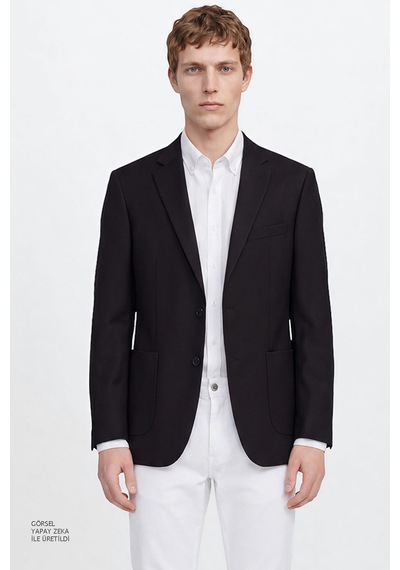 AC&Co / Altınyıldız Classics Erkek Sıyah Slim Fit Dar Kesim Mono Yaka Torba Cepli Blazer Ceket Siyah