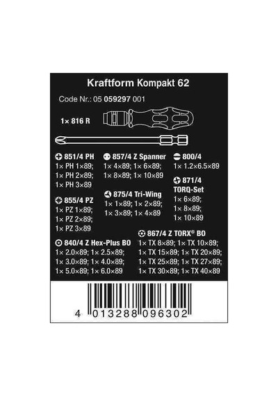 Wera K Kompakt 62 Değiştirilebilir Bits Set 05059297001