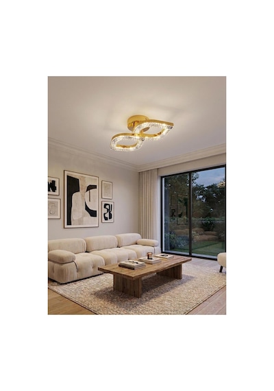LumiaLighting Yonca Model 2"li Gold 3 Renk Modu Ledli Modern Tavana Sıfır Salon Mutfak Çocuk Yatak Odası Led Avize