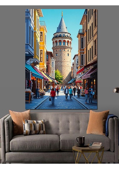 Galata Kulesi Sokak Manzarası Dekoratif Kanvas - Mdf Ahşap Tablo