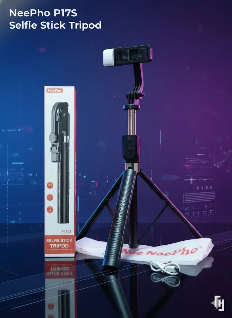 Neepho P170s Tripod Led Işıklı Selfie Çubuğu, Uzatılabilir, Bluetooth Çok Fonksiyonlu Uzaktan Kumandalı Deklanşör