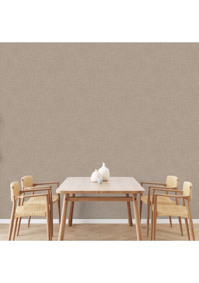 Adawall Muse Koleksiyonu- 25104-8 Koyu Bej Keten Efektli Modern Duvar Kağıdı 1.06x15.6m, 16.5m²