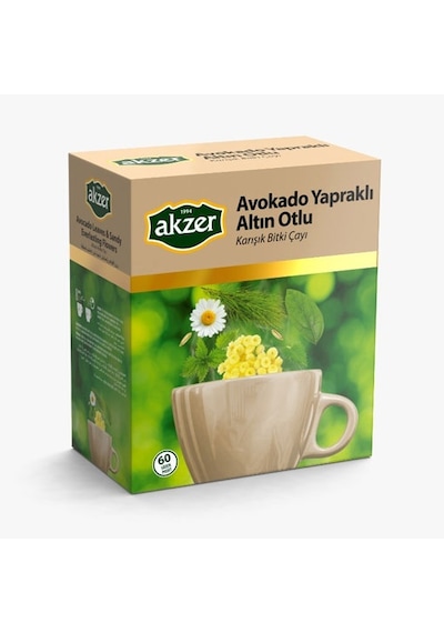 Akzer Avakado Yapraklı Altınotlu Bitki Süzen Poşet Çay 60 x 1.5 G