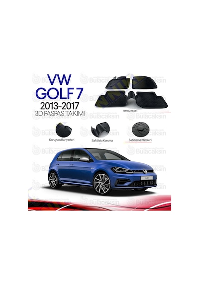 Volkswagen Golf 7 2013 - 2017 3D Havuzlu Oto Paspas Takımı