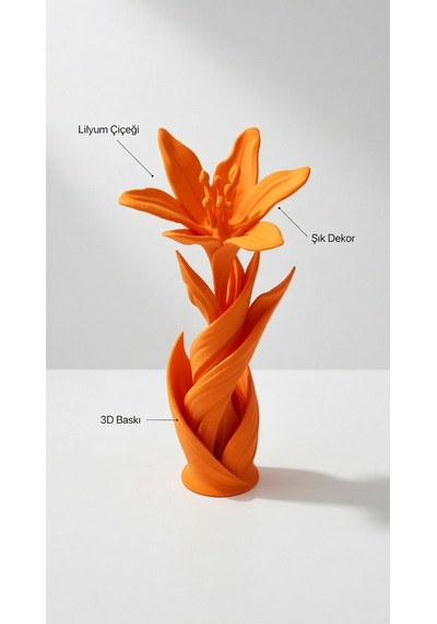 Zambak Lilyum Çiçek Dekoratif Obje 3d Modern Biblo Şık Ev Dekoru