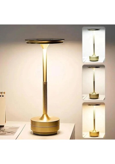 Eskitme Gold Kasa Dokunmatik Şarjlı Masa Lambası 3 Renk Işık Modlu, Led Aydınlatmalı, Modern &amp Amp Dekora Çok Renkli
