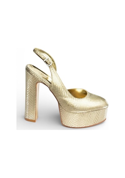 Fox Shoes Y246195107 Altın Yılan Baskı Platform Kalın Topuklu Kadın Abiye Ayakkabı Altın