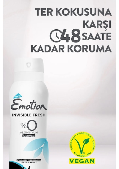 2 Adet Emotion Invisible Fresh Black & White Kadın Deodorant 150ml Vegan, Leke Bırakmaz