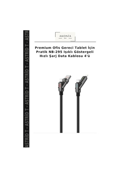 Premium Ofis Gereci Tablet İçin Pratik Nb-295 Işıklı Göstergeli Hızlı Şarj Data Kablosu 4'ü
