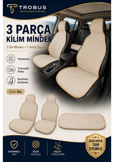Hyundai Elantra 2016-2020 Üniversal Örme 3 Parça Minder Terletmez Kaymaz Taban Bej